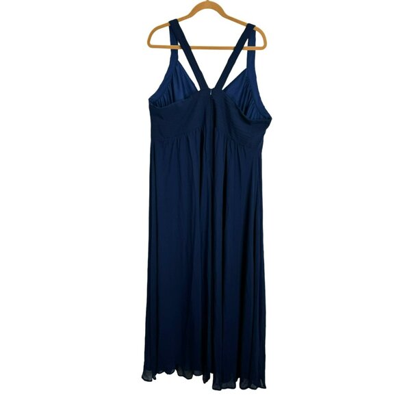 Roiii Women's Sz XL Elegant Navy Blue Chiffon Maxi Dress Cross-Back Straps - Picture 6 of 15